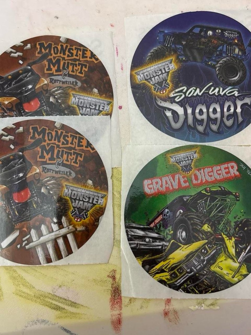 Monster Jam Stickers (Monster Mutt, Son-Uva Digger, and Grave Digger)